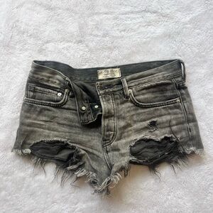 Free People Faded Black Denim Mini Shorts, Size 26